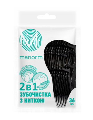 5011802841_zubochistka-z-osvizhayuchoyu Зубочистка з освіжаючою ниткою Manorm Black 36шт